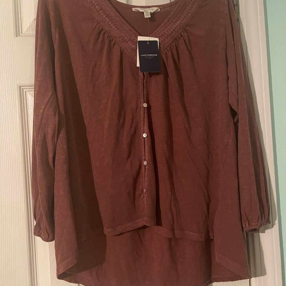 Lucky Brand Small Faded Burgundy Button Down Cotton Blouse NWT